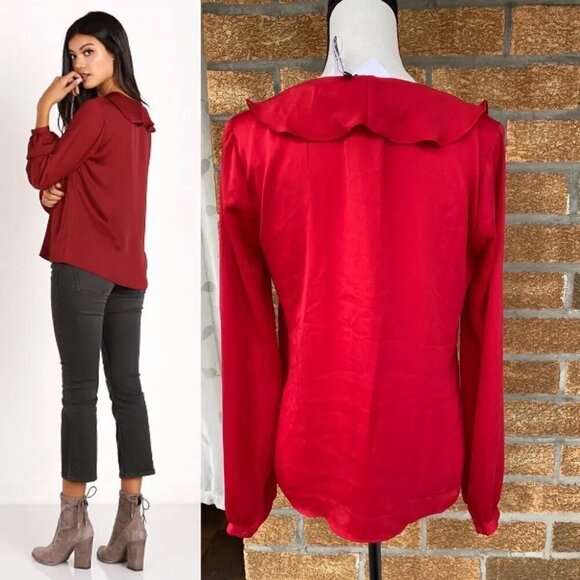 L'Academie The Ruffle Boho Blouse Cabernet small - Picture 2 of 10